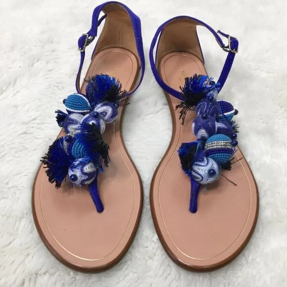 Aquazzura Women's Tropicana Blue Flat Thong Sandals Size 6.5