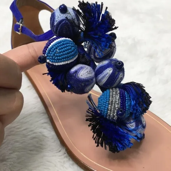 Aquazzura Women's Tropicana Blue Flat Thong Sandals Size 6.5