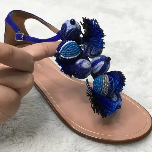 Aquazzura Women's Tropicana Blue Flat Thong Sandals Size 6.5