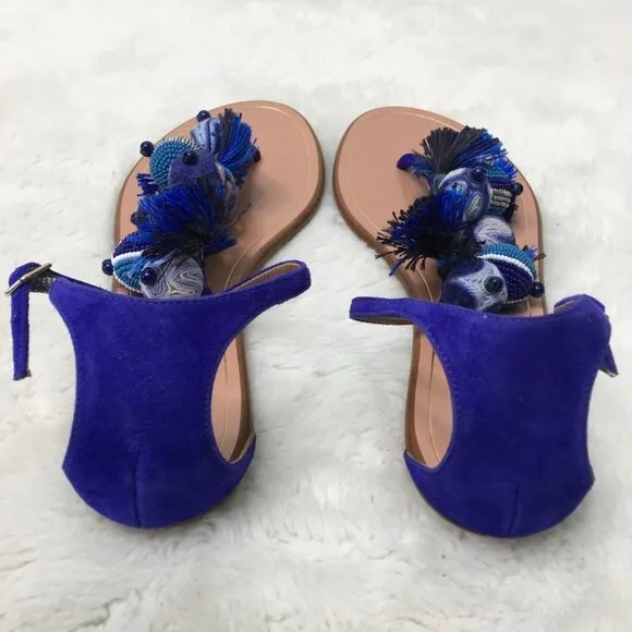 Aquazzura Women's Tropicana Blue Flat Thong Sandals Size 6.5