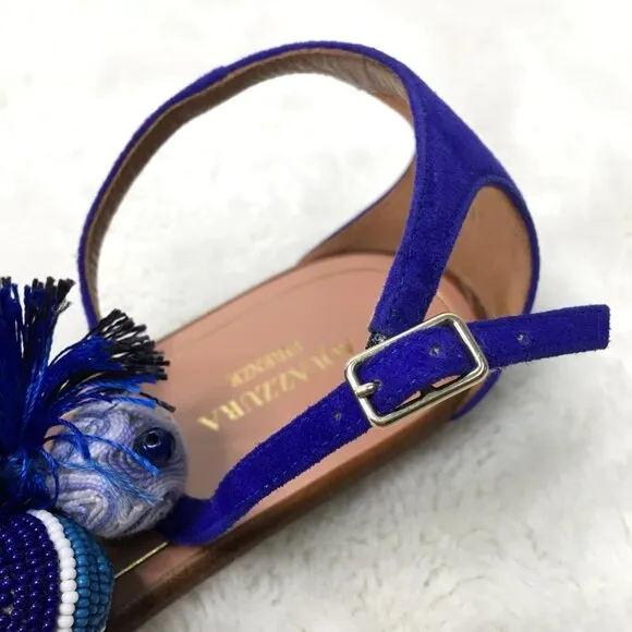 Aquazzura Women's Tropicana Blue Flat Thong Sandals Size 6.5