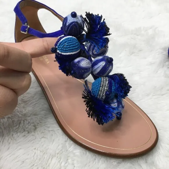Aquazzura Women's Tropicana Blue Flat Thong Sandals Size 6.5