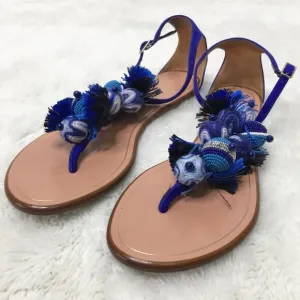 Aquazzura Women's Tropicana Blue Flat Thong Sandals Size 6.5