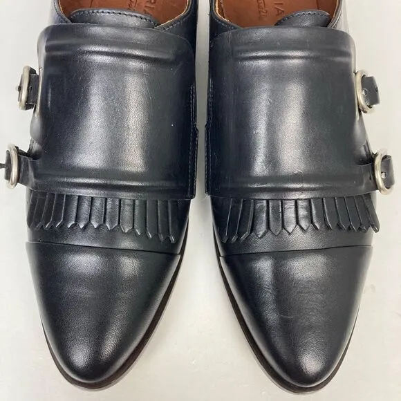 Ariat Two24 Leona Double Monk Strap Fringe Oxford Loafers Black Leather sz 8 B