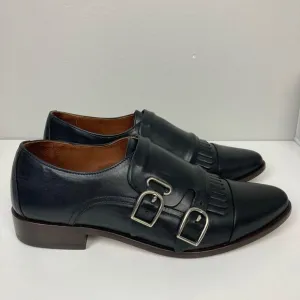 Ariat Two24 Leona Double Monk Strap Fringe Oxford Loafers Black Leather sz 8 B