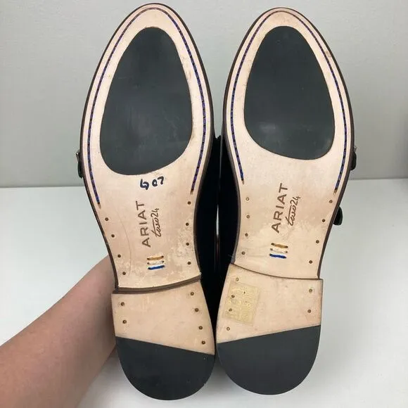 Ariat Two24 Leona Double Monk Strap Fringe Oxford Loafers Black Leather sz 8 B