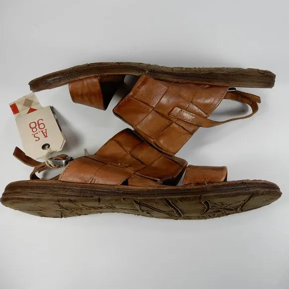 A.S.98 Rowe Slingback Flat SANDALS Size EU 42 10.5 11 Whiskey Brown Leather NEW
