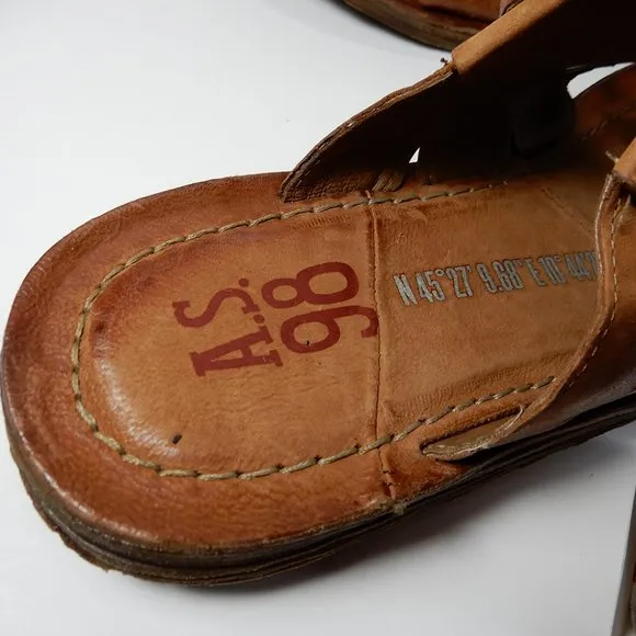 A.S.98 Rowe Slingback Flat SANDALS Size EU 42 10.5 11 Whiskey Brown Leather NEW