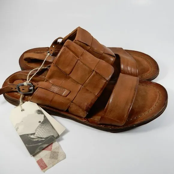 A.S.98 Rowe Slingback Flat SANDALS Size EU 42 10.5 11 Whiskey Brown Leather NEW