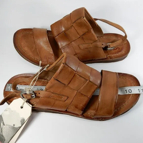 A.S.98 Rowe Slingback Flat SANDALS Size EU 42 10.5 11 Whiskey Brown Leather NEW