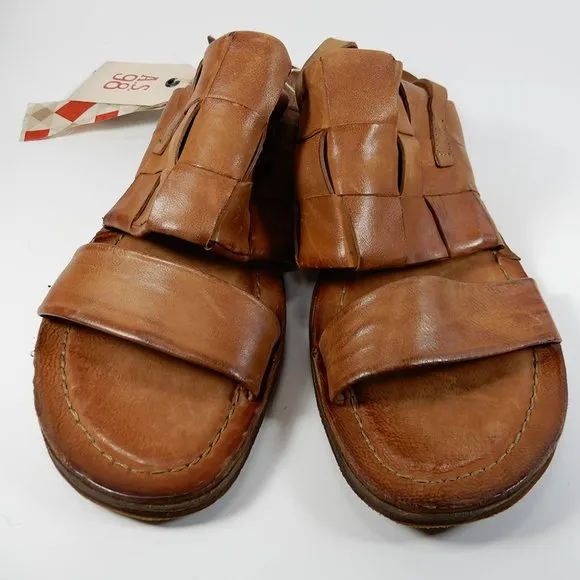 A.S.98 Rowe Slingback Flat SANDALS Size EU 42 10.5 11 Whiskey Brown Leather NEW