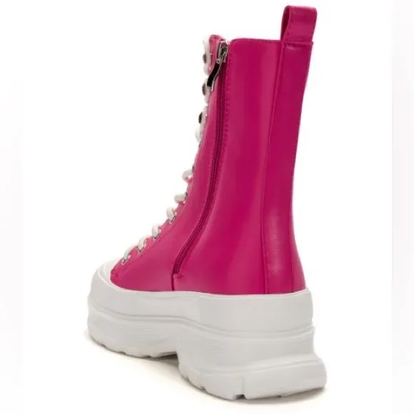 Azalea Wang Pink Vegan Leather Lace Up Flatform Sneaker Boots
