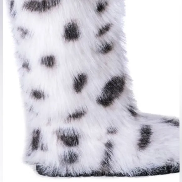 Azalea Wang Snow Leopard Faux Fur Over The Knee Boots