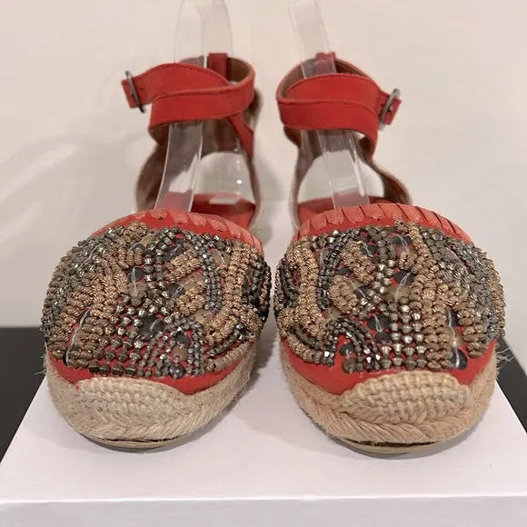 Bacio 61 Anthropologie Beaded Ankle Strap Espadrilles Size 7.5