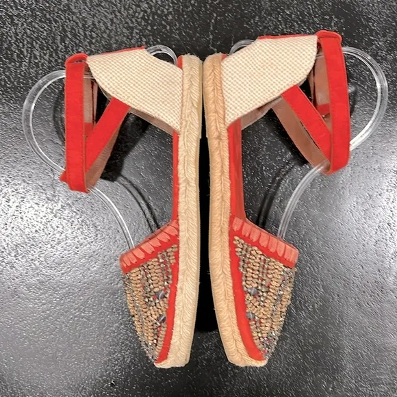 Bacio 61 Anthropologie Beaded Ankle Strap Espadrilles Size 7.5