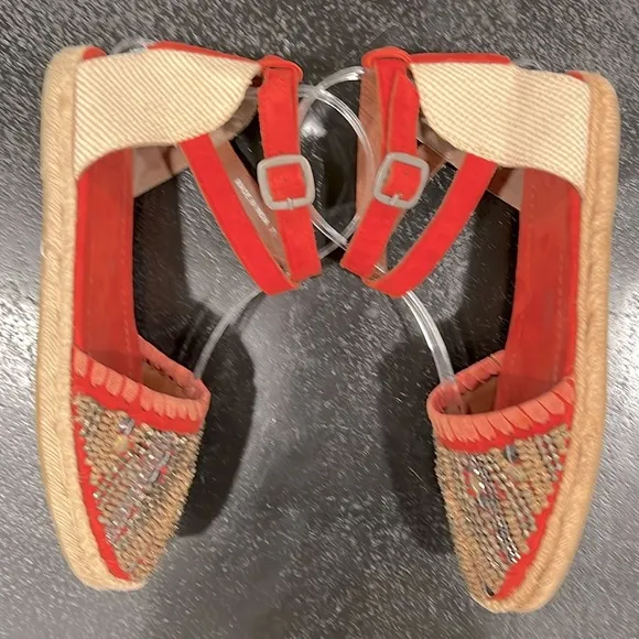 Bacio 61 Anthropologie Beaded Ankle Strap Espadrilles Size 7.5