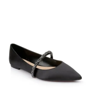 BADGLEY MISCHKA JEWEL Vana Pointed Flats   Crystal Straps in  Black Satin Size 5