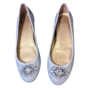 Badgley Mischka Silver Rhinestone Embellished Ballet Flats Crystal Broach Sz 7.5