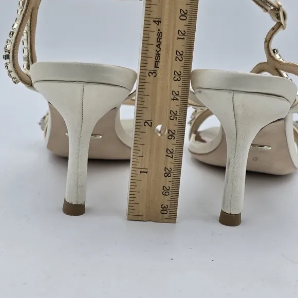 Badgley Mischka Tanika Shapely High Heel Strappy Embellished Sandals, Ivory, 6