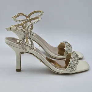 Badgley Mischka Tanika Shapely High Heel Strappy Embellished Sandals, Ivory, 6