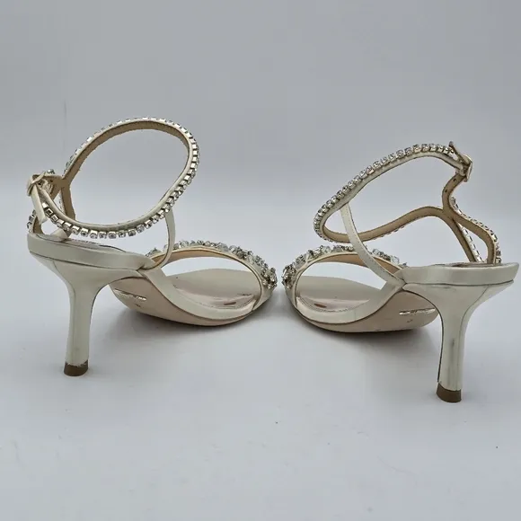 Badgley Mischka Tanika Shapely High Heel Strappy Embellished Sandals, Ivory, 6