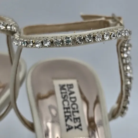 Badgley Mischka Tanika Shapely High Heel Strappy Embellished Sandals, Ivory, 6