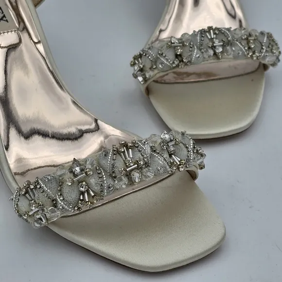 Badgley Mischka Tanika Shapely High Heel Strappy Embellished Sandals, Ivory, 6