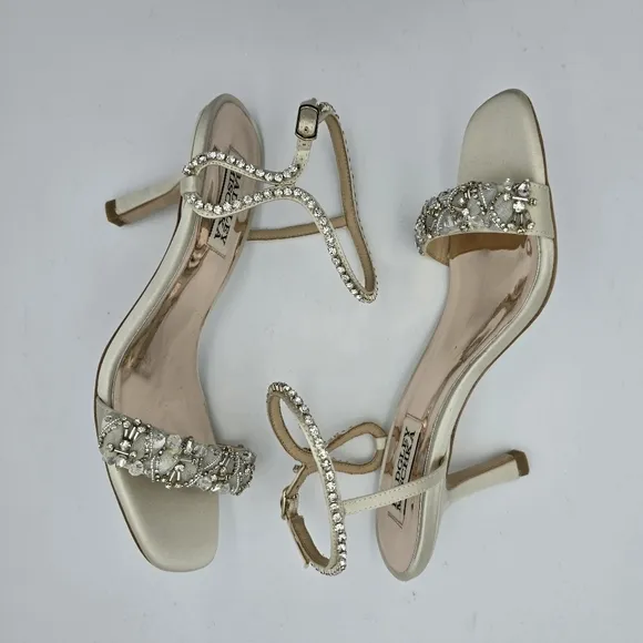 Badgley Mischka Tanika Shapely High Heel Strappy Embellished Sandals, Ivory, 6