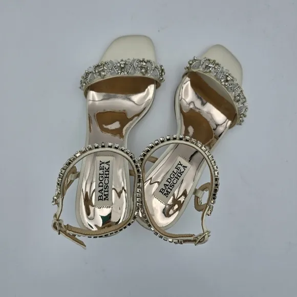 Badgley Mischka Tanika Shapely High Heel Strappy Embellished Sandals, Ivory, 6