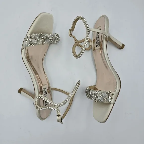 Badgley Mischka Tanika Shapely High Heel Strappy Embellished Sandals, Ivory, 6