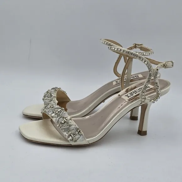 Badgley Mischka Tanika Shapely High Heel Strappy Embellished Sandals, Ivory, 6