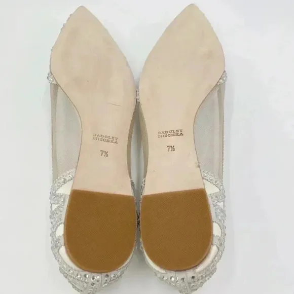 Badgley Mischka Women's Gigi Pointed Toe Jeweled Ivory Ballet Flats 7.5
