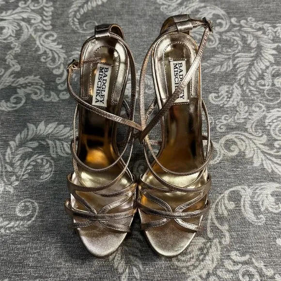 Badgley Mischka Women's Gold Strappy Stiletto Sandals Size 9 Formal