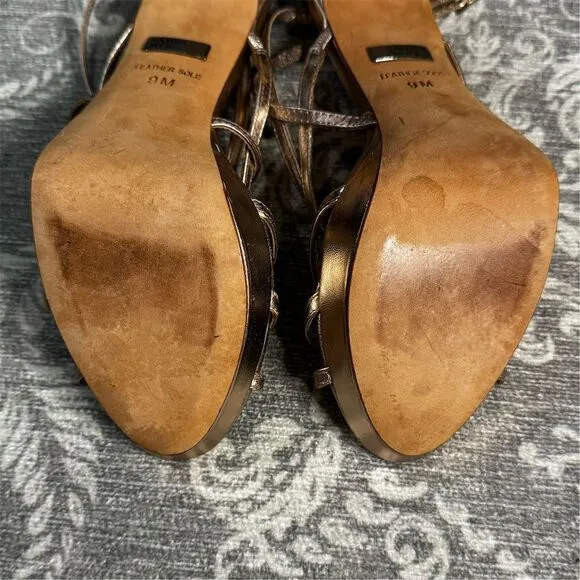 Badgley Mischka Women's Gold Strappy Stiletto Sandals Size 9 Formal