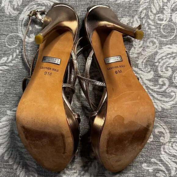 Badgley Mischka Women's Gold Strappy Stiletto Sandals Size 9 Formal