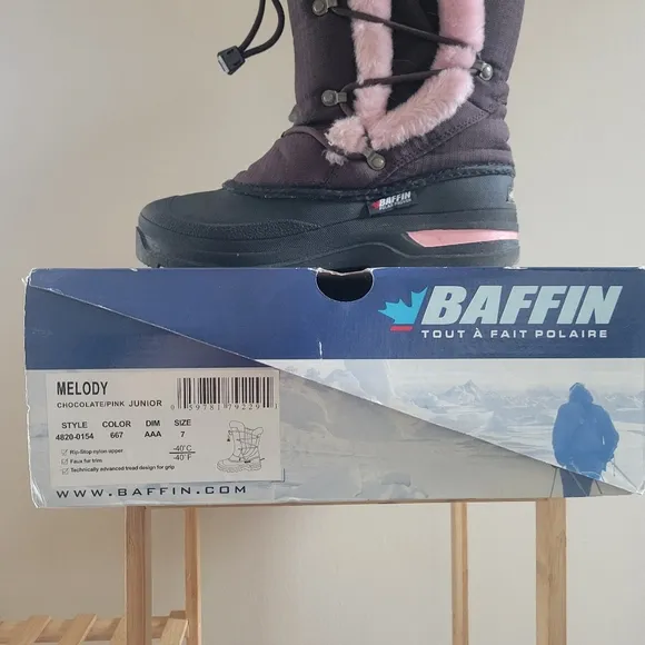 Baffin Melody Insulated Boots Brown and Pink Big Girls Size 7