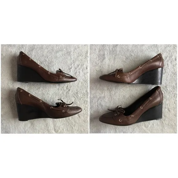 Balenciaga Leather Wedge Lace Loafers Brown 38.5