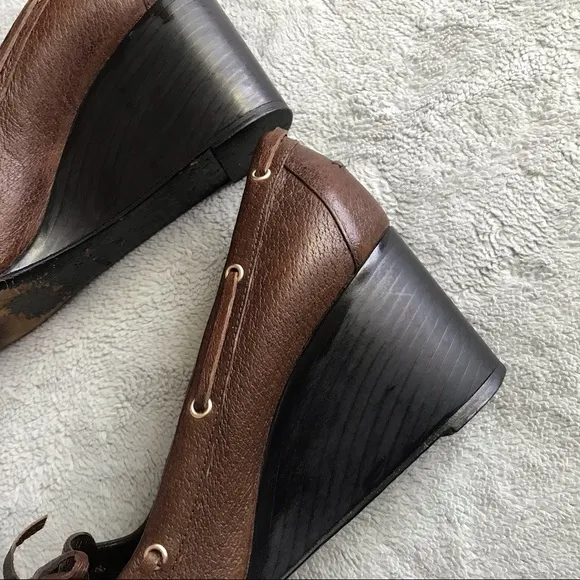 Balenciaga Leather Wedge Lace Loafers Brown 38.5