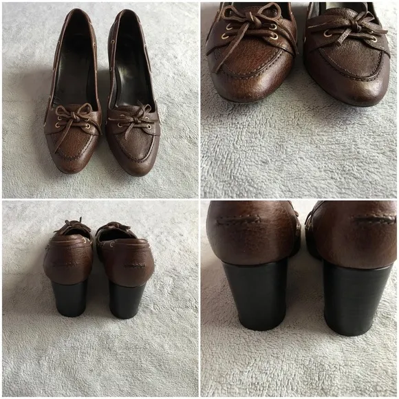 Balenciaga Leather Wedge Lace Loafers Brown 38.5