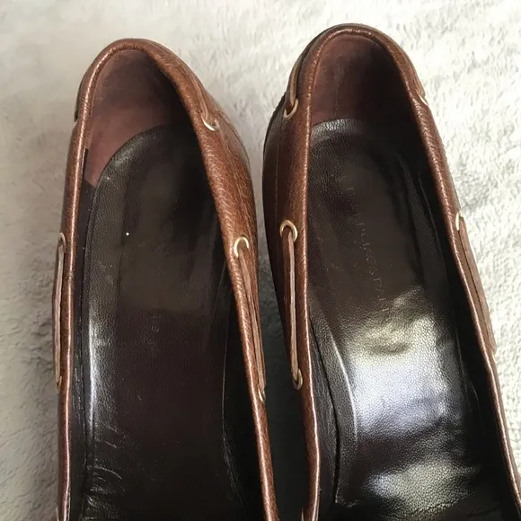 Balenciaga Leather Wedge Lace Loafers Brown 38.5