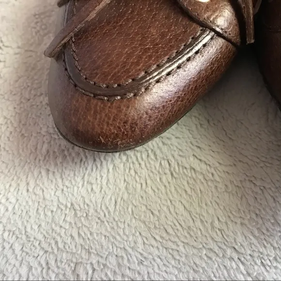 Balenciaga Leather Wedge Lace Loafers Brown 38.5