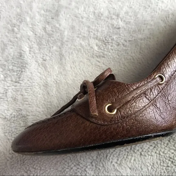 Balenciaga Leather Wedge Lace Loafers Brown 38.5