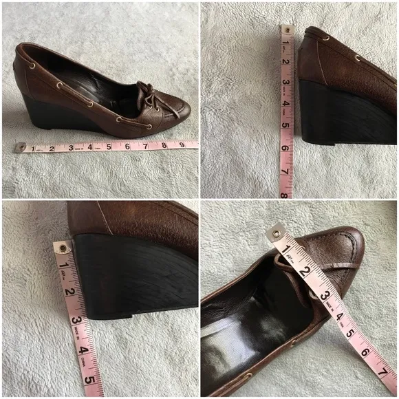 Balenciaga Leather Wedge Lace Loafers Brown 38.5