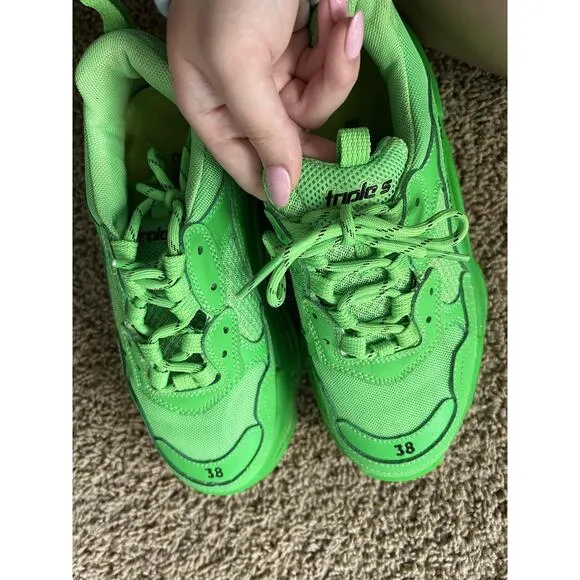 Balenciaga Triple S Green Chunky Sole Lace Up Sneakers Size 8