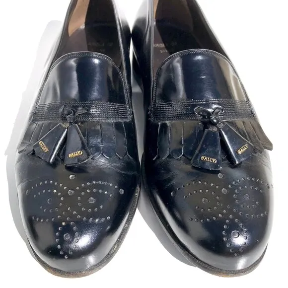 Bally Of Switzerland Men's Dress Shoes Size 7.5 F Tassel Loafers Black Leather