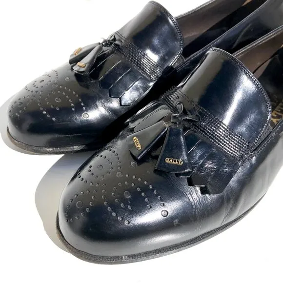 Bally Of Switzerland Men's Dress Shoes Size 7.5 F Tassel Loafers Black Leather