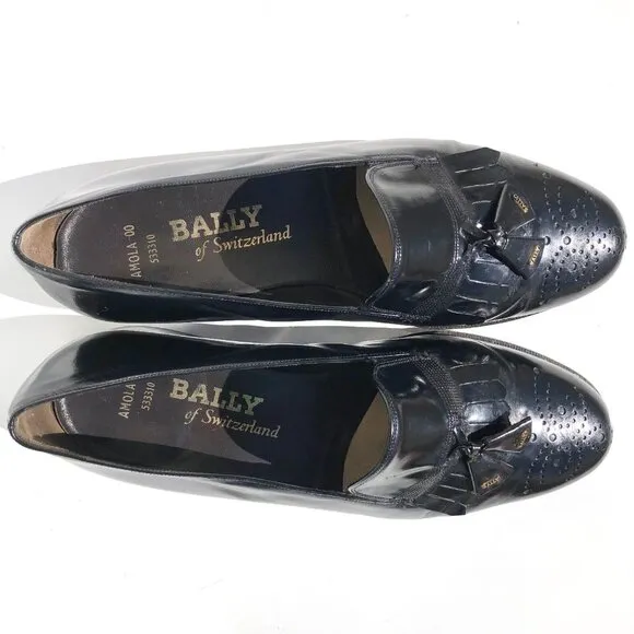 Bally Of Switzerland Men's Dress Shoes Size 7.5 F Tassel Loafers Black Leather