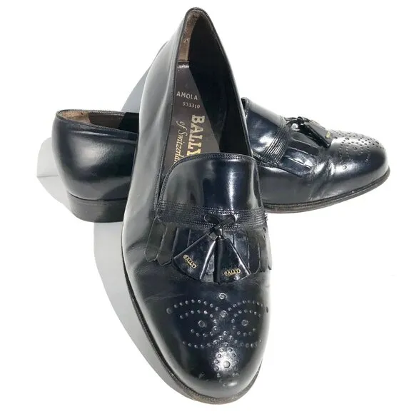 Bally Of Switzerland Men's Dress Shoes Size 7.5 F Tassel Loafers Black Leather