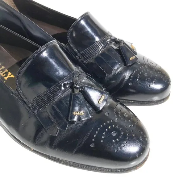 Bally Of Switzerland Men's Dress Shoes Size 7.5 F Tassel Loafers Black Leather