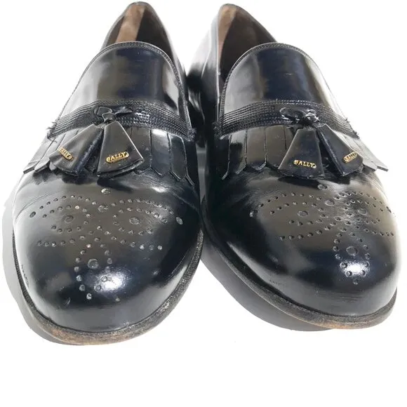 Bally Of Switzerland Men's Dress Shoes Size 7.5 F Tassel Loafers Black Leather
